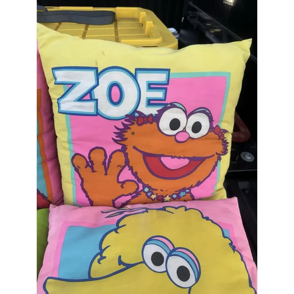 Vintage Sesame Street Decorative Pillow Lot of 4 Square Textured Elmo & Friends